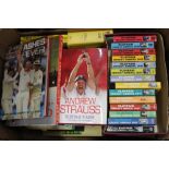 Six boxes of cricket books and magazines, including Ian Botham, Andrew Flintoff and Michael Vaughan,