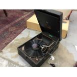 Vintage HMV portable wind up gramophone