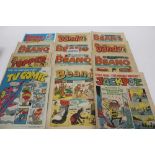 A collection of Beano, Dandy and other comics, Picture Library comics, cigarette cards, tea cards, f