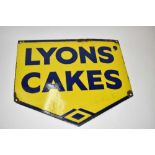 A Lyons' Cakes blue and yellow enamel sign, 45.5cm x 39.5cm