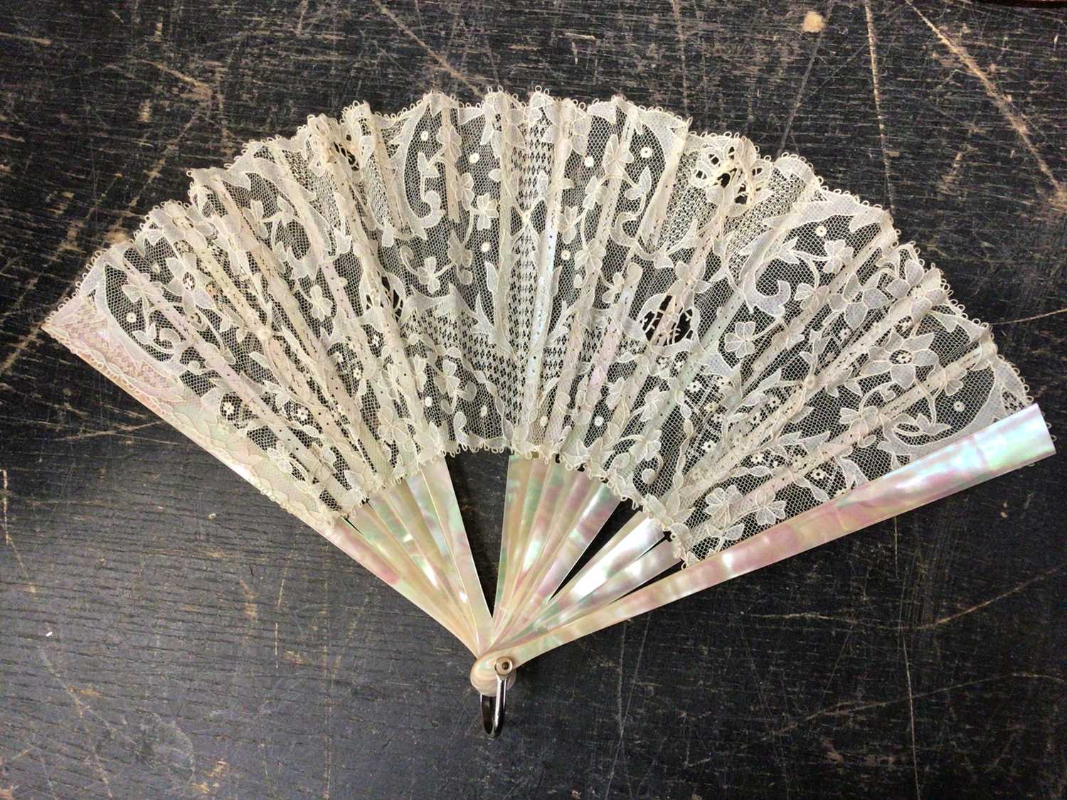 19th century carved bone fan and a mother of pearl fan - Image 4 of 4