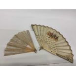 19th century carved bone fan and a mother of pearl fan