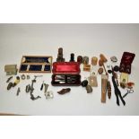 Collection of silver, ceramic and other thimbles and other sewing accessories