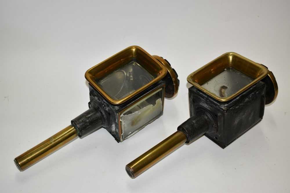Pair 19th century brass and steel carriage lamps