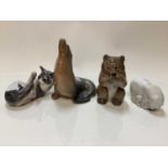 Four Royal Copenhagen porcelain models - Bear number 3014, Kitten number 727, Polar Bear group numbe