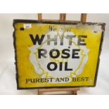 Vintage White Rose Oil double sided enamel sign