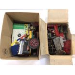 Selection of Meccano including gears, Outfit no.2 boxed, a constructed steam vehicle etc.