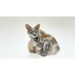 Royal Copenhagen porcelain model of a Fox Vixen with cubs, number 1788, 10.5cm high