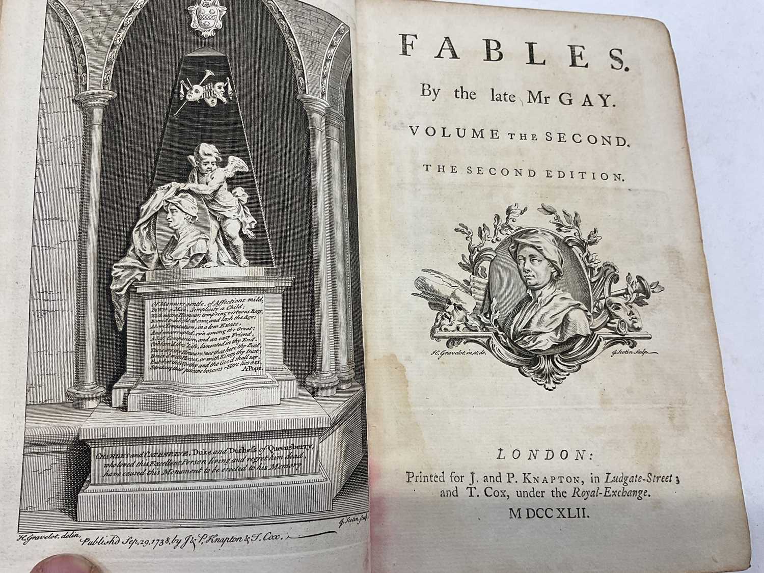 John Gay - Fables, two-volume set, mixed editions, volume I, fifth edition 1738, volume II, second e - Image 3 of 5