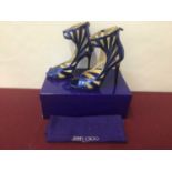 Pair of Jimmy Choo for H&M blue high heel shoes, size 37, as new in box