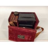 Antique plate camera with accessories in brown leather case, retailed by James Sinclair & Co. 54 Hay