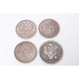 Russia - Mixed silver Roubles to include Alexander I 1816 VG and Nicholas II 1898 x 3 F-VF (4 coins)