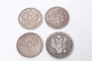 Russia - Mixed silver Roubles to include Alexander I 1816 VG and Nicholas II 1898 x 3 F-VF (4 coins)