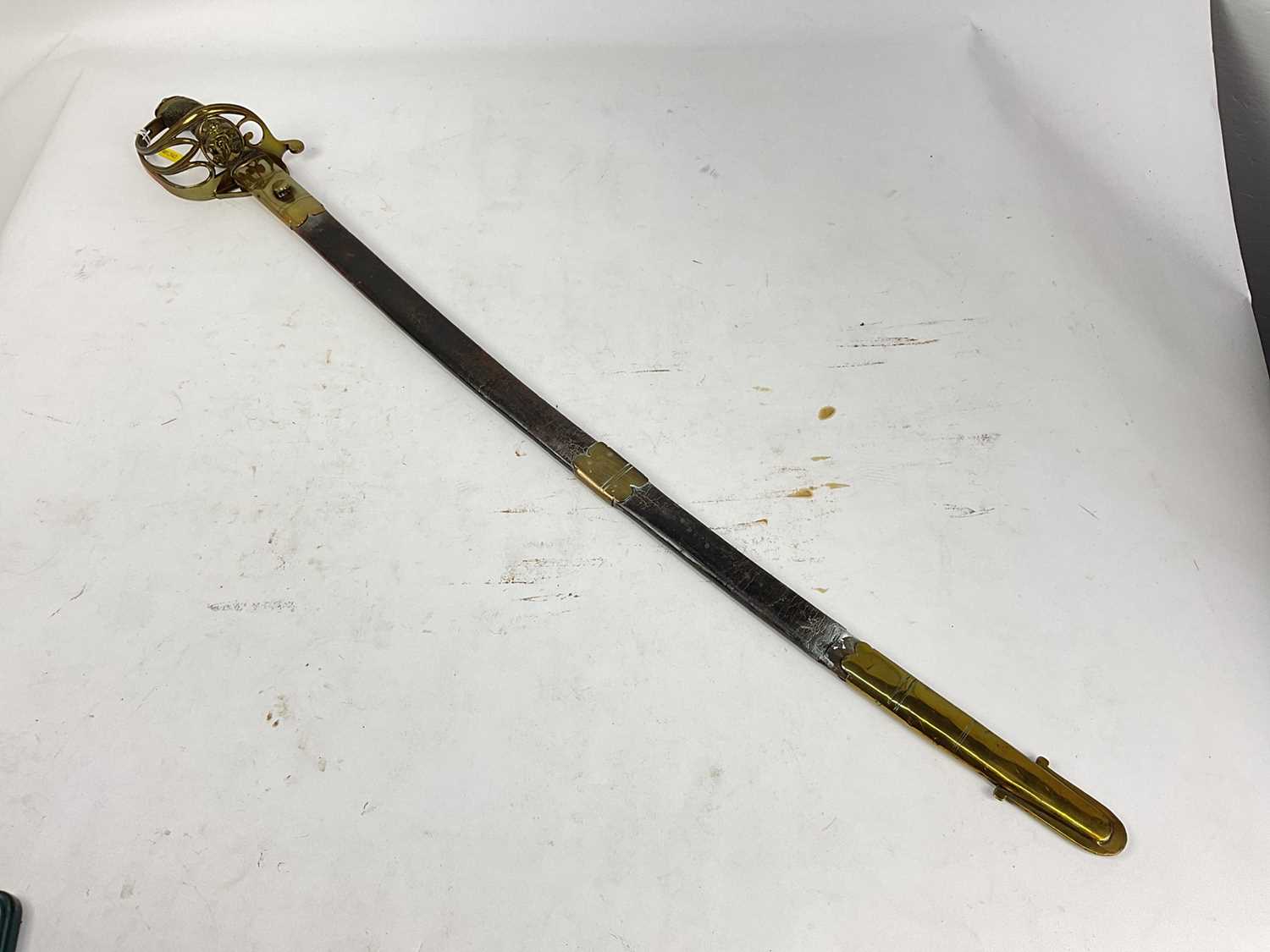 Victorian 1845 Pattern Infantry officer's sword with brass Gothic hilt, unusual fullered blade with - Image 4 of 4