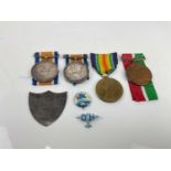 First World War medals comprising Mercantile Marine War medal named to Frederick W. Peterson, two Wa