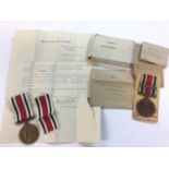 George V Special Constabulary Long Service medal named to Edward R. Rushen, together with another na