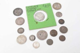 G.B. - Mixed Maundy oddments to include Charles II (N.B. Undated issue) Four Pence GF-AVF, Penny AVF