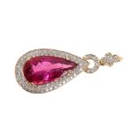 Pink tourmaline and diamond pear shape pendant by Rocks & Co.