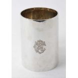 Victorian silver tankard of plain tapered form with loop handle, (London 1874), 11.5 cm high approx