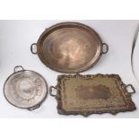 Three Victorian silver plated two handled trays