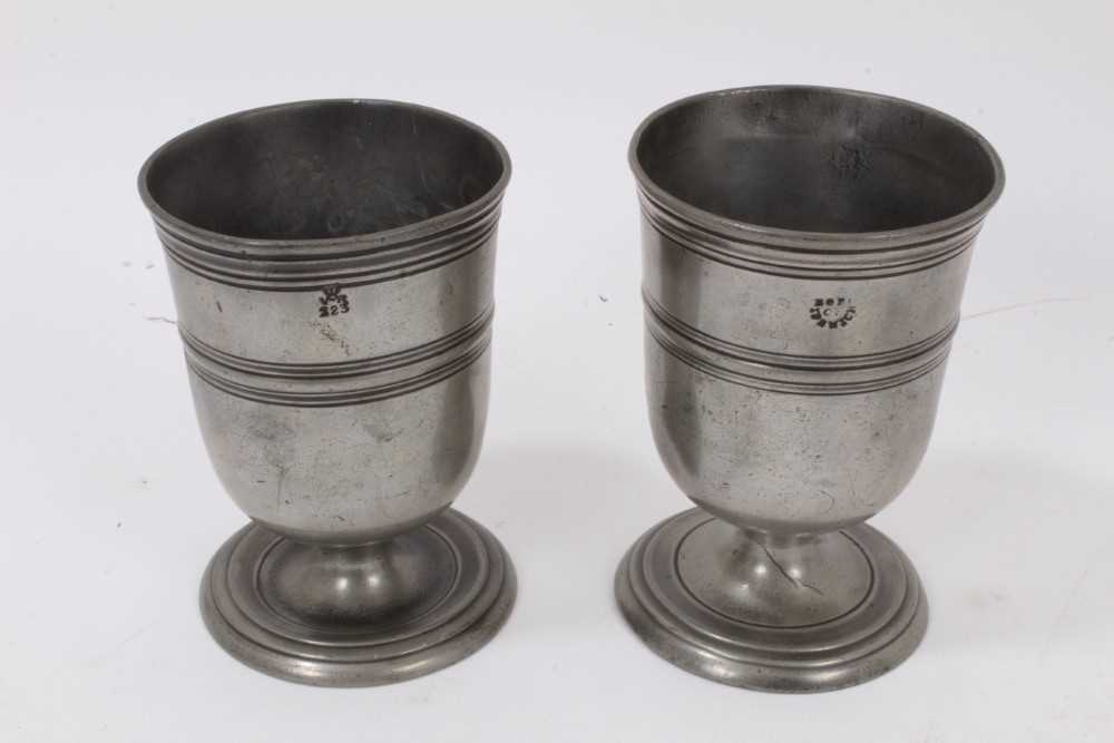 Collection of pewter: Three brass rimmed tankards, one marked 'Battle of The Nile' Rotherhythe, two - Image 4 of 5