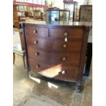 George IV mahogany bow front chest of drawers, having two short over three long graduated drawers, e