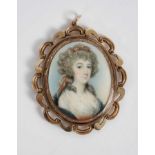 Manner of Richard Cosway R.A. (1742-1821) watercolour portrait miniature on ivory, depicting a lady