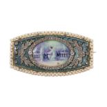 Fine Edwardian Belle Époque diamond and enamel brooch with oval painted panel