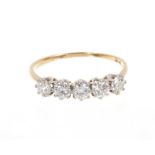 Diamond five stone ring with five old cut diamonds in platinum claw setting on 18ct gold shank