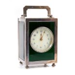 Late Victorian silver and green guilloché enamel carriage clock (London 1897).