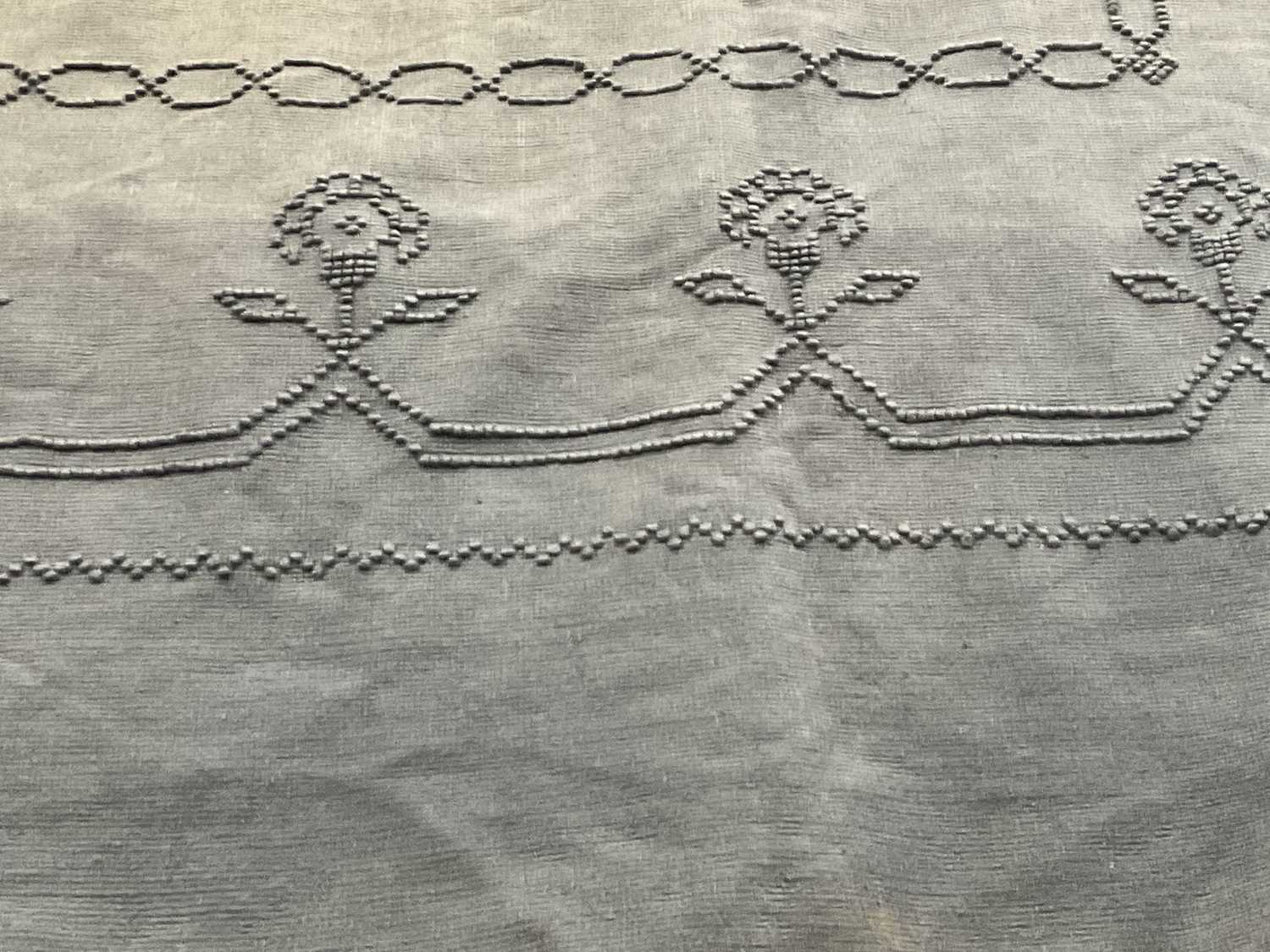 Rare early Victorian raised work embroidery bedspread, signed and dedicated to Hannah Purves, born M - Image 3 of 7