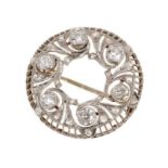 Art Deco Continental white gold and diamond wreath brooch