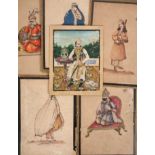 19th century Indo-Persian miniature portrait on paper and five others