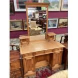 Late 19th/early 20th century birds eye maple dressing table, the shelved superstructure with central