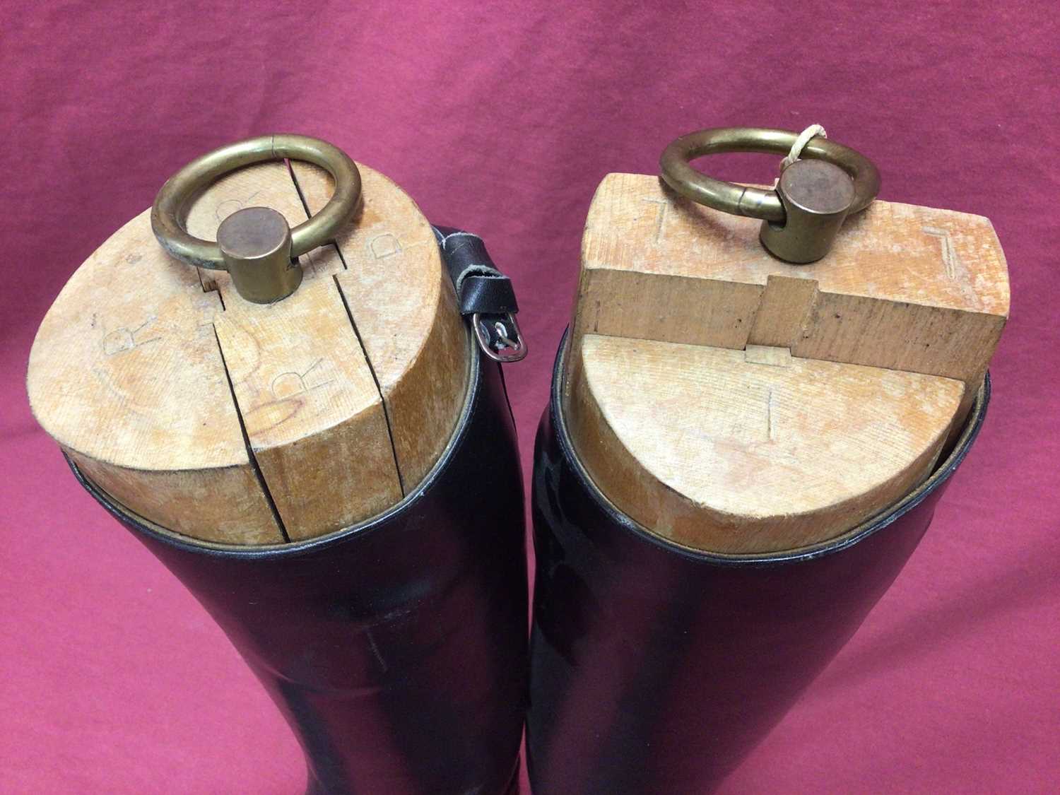 Pair of ladies black leather riding boots with wooden trees - Image 2 of 3