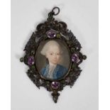 Continental School, circa 1740, watercolour miniature portrait on ivory, a young gentleman with powd