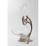 Late 19th century Art Nouveau WMF silver plated table centre with cut glass trumpet vase and cut gla