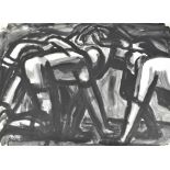 *Colin Moss (1914-2005) monochrome watercolour - Rugby scrum, signed, with charcoal nude study verso