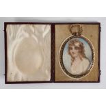 Manner of Richard Cosway (1742-1821) miniature watercolour portrait on ivory, depicting a young lady