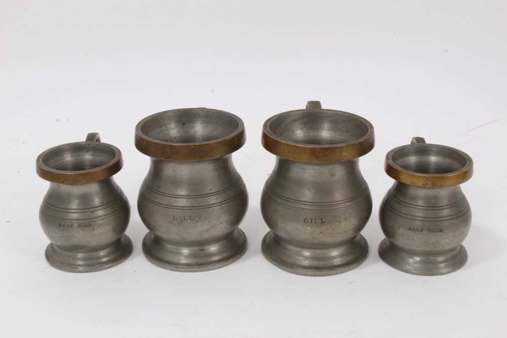 Collection of pewter: Three brass rimmed tankards, one marked 'Battle of The Nile' Rotherhythe, two - Image 5 of 5