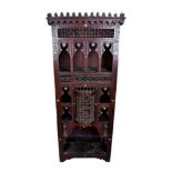 19th century Moorish carved hardwood and mother of pearl inlaid floor standing cabinet, with open sh