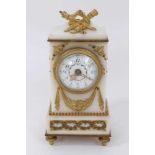 Late 19th century French boudoir clock with enamel dial in ormolu mounted white marble case