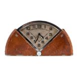 Art Deco travel clock by Finnigans in chrome and leather fan shape case