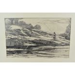 Henry Wilkinson (1921-2011) pencil sketch - Landing a Salmon, 18.5cm x 29.5cm, mounted