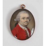 Samuel Cotes (1734-1818) miniature watercolour portrait on ivory, depicting a gentleman in powdered