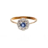 Edwardian sapphire and diamond cluster ring