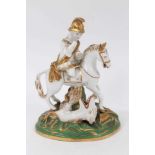 An unusual Staffordshire porcelain group of George and the Dragon, circa 1840, perhaps Samuel Alcock