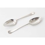 Pair 18th century Hanoverian Fancy Back tablespoons, engraved on the reverse of handles S T over I N