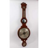 19th century banjo-shaped barometer thermometer signed C P Simms, Chipping Norton in mahogany case w