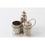 Chinese silver condiment set on stand